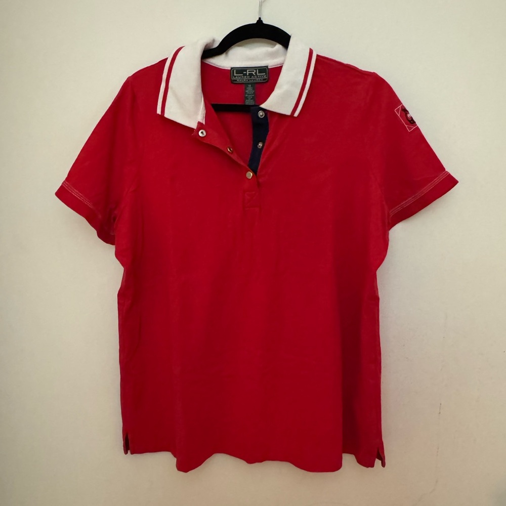 Ralph Lauren Red Polo Shirt with White Collar and nautical sleeve patch